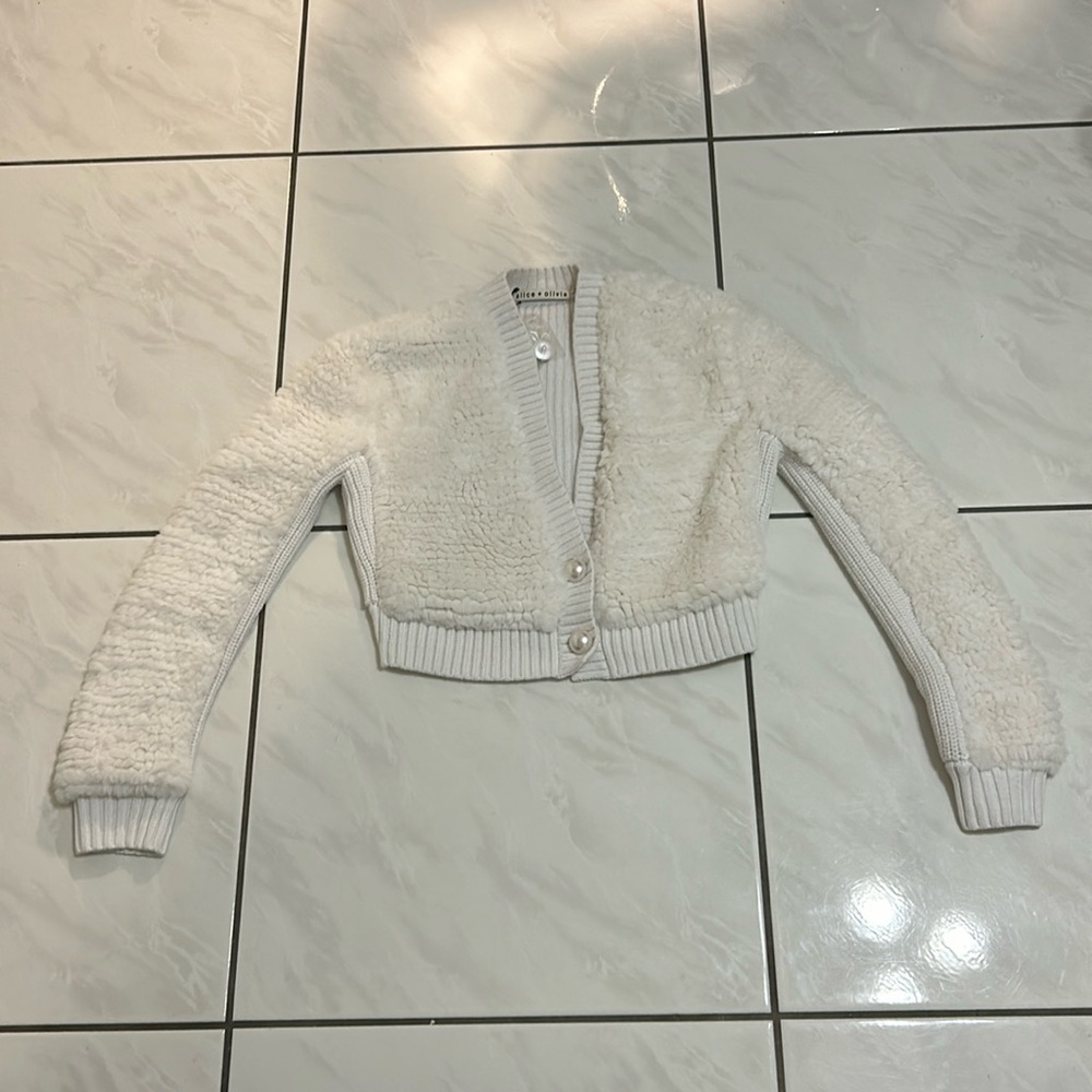 alice + olivia Casilda cropped faux fur cardigan
